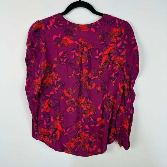 Maeve Anthropologie Multicolor Floral V Neck Button Front Puff Sleeve Blouse - Picture 2 of 5